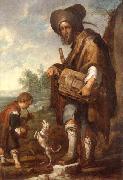 unknow artist A Blind man playing a hurdy-gurdy,together with a young boy playing the drums,with a dancing dog oil painting picture wholesale